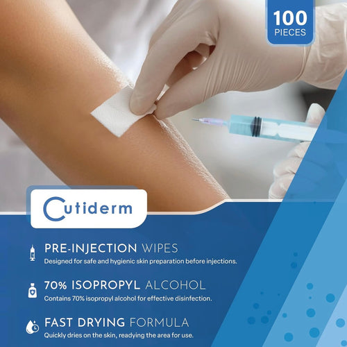 Cutiderm Pre-Injection Alcohol Wipes/Swabs Box of 100 Sachets